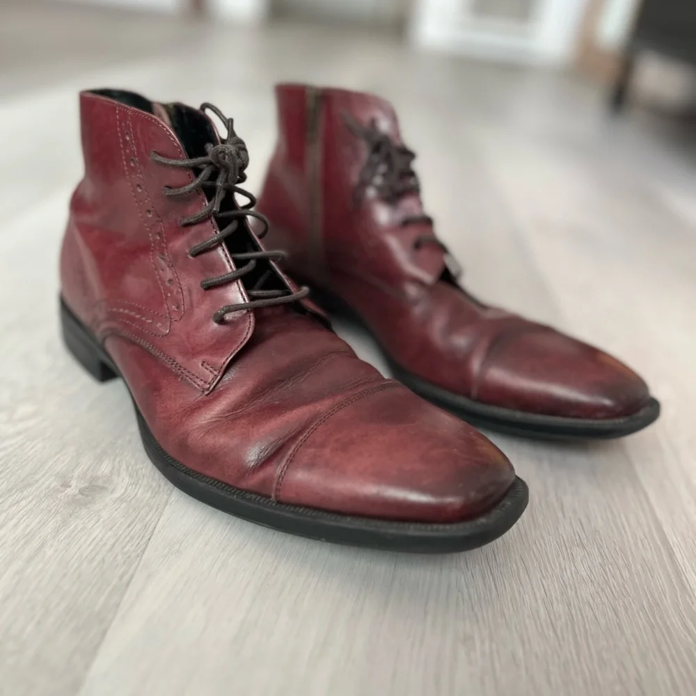 JOHNSTON & MURPHY MAHOGANY LEATHER ANKLE ZIP BOOTS MENS 10.5